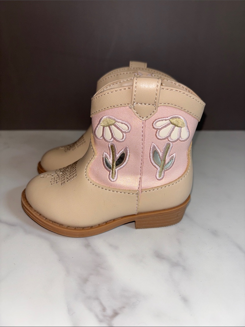 Cat & Jack Pink & Cream Floral Toddler Cowboy Boots - Picture 3 of 6